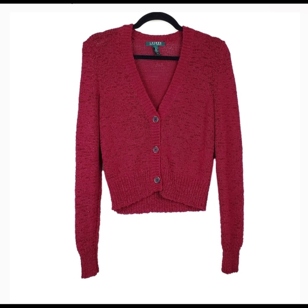 Lauren Ralph Lauren | Women’s Loose Knit Sweater Cardigan | Burgundy |Medium